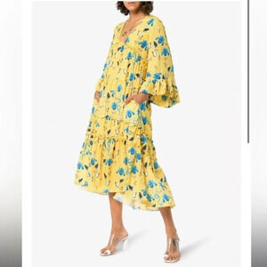 Borgo De Nor Iris Yellow Floral Print High Low‎ Dress Butterfly Print Size 6